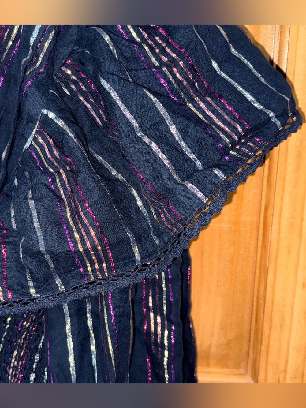 NWT FARM Rio Lurex Stripes Mini Dress w/one shoulder/ruffles/smocked bodice/-S - Picture 6 of 16